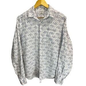 Murano Baird McNutt Linen Shirt Womens Medium  White Blue Floral Button Down